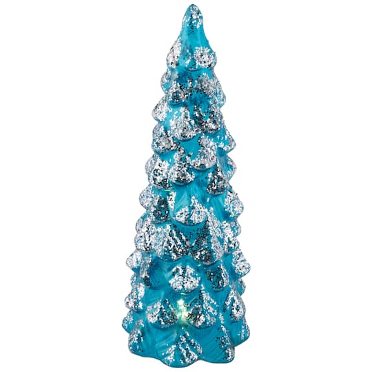 10.25" Blue LED Lighted Glittered Glass Decoration Christmas Tree